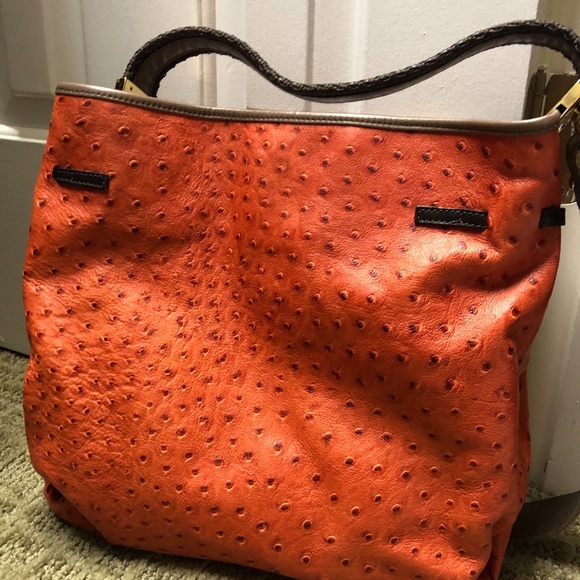 Furla Ostrich Embossed Leather Tote/Shoulder & Hand Straps - Like New Worn Once - Picture 6 of 7
